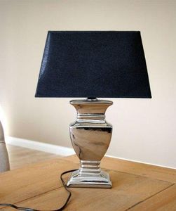 Tischlampe Tisch-Lampe Tischleuchte 52 cm Schirm schwarzsilber Shabby Landhaus