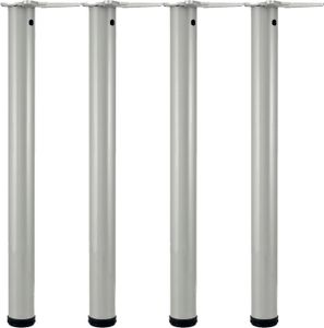 camar Tischfüße verstellbar 700-730mm rund ø 50mm, Metall Tischbeine höhenverstellbar, Stahl silber 4 Stück