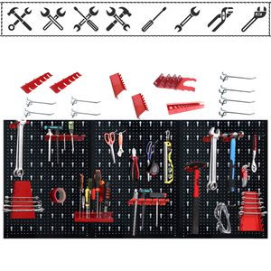 UISEBRT Werkzeuglochwand Werkzeugwand Lochwand aus Metall mit 17 teilge Hakenset 120 x 60 x 2 cm Schwarz und Rot für Werkstatt