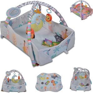 Moni Spielcenter 2 in 1 Oase Krabbeldecke Kissen Spielbogen Spielzeuge Bällebad grau
