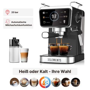 KB ELEMENTS Siebträgermaschine, automatische Milchaufschäumfunktion, Espresso freddo Funktion, 20 bar