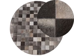 Teppich Grau Echtleder 140 x 140 cm Kurzflor Patchwork Handgefertigt Rund