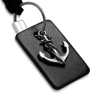 Herren Echtleder Halskette Anker Anchor Dog Tag Biker Anhänger Autiga® schwarz