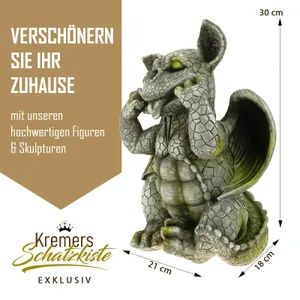 Kremers Schatzkiste Drachenkind streckt Zunge raus Drachenfigur Gartenfigur 30cm Handbemalt Polyresin Exklusiv Drache Dragon Skulptur Statue lustiges Motiv