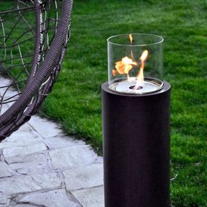 GLOW FIRE Ethanol Kamin 'Emma' Säule | Runder Gartenkamin in schwarz mit 4 Std. Brenndauer | HxD: 79x24,6 cm