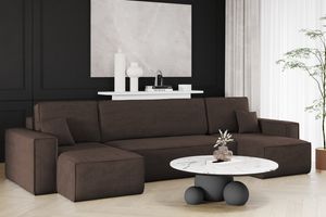 Ecksofa mit schlaffunktion und bettkasten, Sofa U-form, Couch U-form BEST Dicker Cord Braun