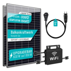 Balkonkraftwerk 880W Bifazial / 800W auf 600w drosselbar, Wechselrichter Hoymiles HMS-800 mit Wifi funktion Komplettset Solaranlage Steckerfertig