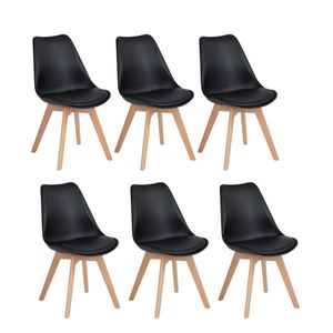 IPOTIUS Sada 6 jídelních židlí s masivní bukovou nohou, skandinávský design Čalouněné kuchyňské židle Židle dřevo, černá, jídelna, židle kuchyně, židle do obývacího pokoje, čalouněná židle, židle Shell