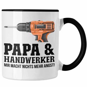 Trendation - Papa und Handwerker Tasse Geschenkidee Vater für Handwerker Geburtstag Vatertag Spruch Geschenkidee (Schwarz)