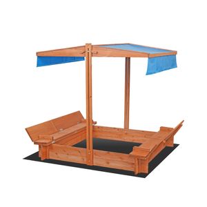 wuuhoo Sandkasten aus Holz, Sandkiste mit höhenverstellbarem Dach und Abdeckung und zwei Sitzbänken