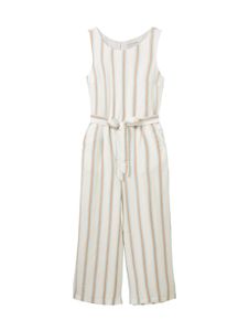 Tom Tailor linen mix overall with belt 31948 offwhite brown vertical strip 40