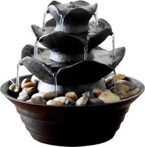dobar Design Zimmerbrunnen aus Polyresin in Steinoptik mit Deko-Steinen, Wasserspiel mit Pumpe für innen, 22,2 x 22,2 x 20,6 cm, Schwarz