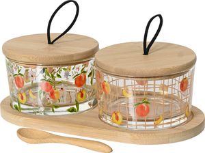 Servierschalen mit Deckel und Serviertablett 7x20x10cm Glas Bambus Set
