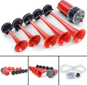 5 Klang Fanfare Hupe General Lee Melodie mit Kompressor Rot 118dB 12 Volt