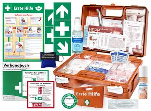 Erste-Hilfe-Koffer M5 QUICK für Betriebe mit aktueller DIN/EN 13157 - KOMPLETTPAKET- inkl. Notfallbeatmungshilfe + Hygiene-Spray + Sprühpflaster