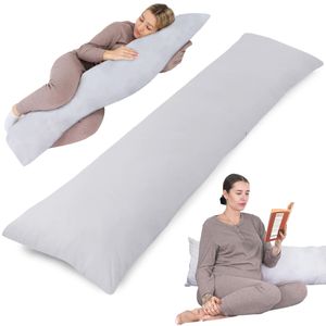 Seitenschläferkissen mit Bezug Baumwolle 40 x 145 cm - Komfortkissen Schlafkissen Seitenschläfer Body Pillow Seitenschlafkissen Grau