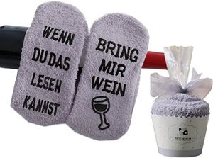 Wein-Socken, Geschenk für Frauen, Socken mit Spruch WENN DU DAS LESEN KANNST, BRING MIR WEIN, Geburtstagsgeschenk, Kuschelsocken, Grau