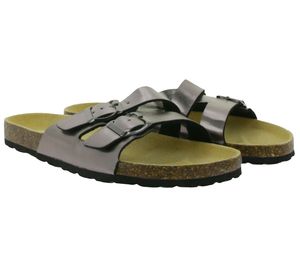 TRUE Style Damen Tieffußbett-Pantoletten Sommer-Schuhe Sommer-Sandalen Silber, Größe:41
