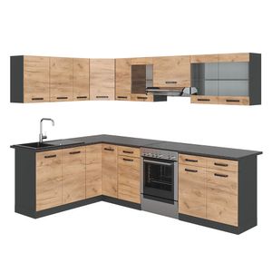 Vicco Corner kitchen Rick, 167 x 267 cm with worktop, Anthracite/Oak