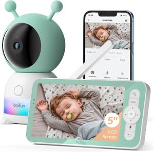 BOIFUN 2K Babyphone mit Kamera PTZ 355°, 5“ Baby Monitor mit 4xZoom, Auto-tracking, Weinen-kennung, Loop-Nachtlicht
