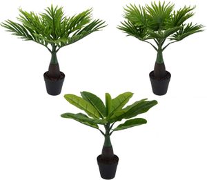 3X künstliche Dekopflanze im Set Palme Kunstpflanzen im Topf Kunstblumen Fensterdeko künstliche Pflanze