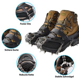 KIMAJA Schuhspikes XL (45-49), Antirutsch Schuhkrallen mit 19 Edelstahl Spikes, geeignet für Wandern, Bergsteigen und andere Outdoor-Sportarten im Winter, schwarz