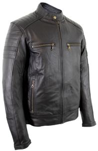 Motorrad Biker Jacke Lederjacke schwarz mit Protektoren aus echtem Leder (M)