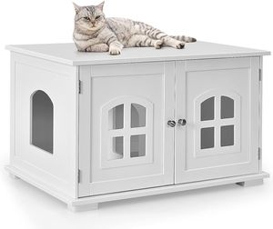 COSTWAY Domeček pro kočky se 2 magnetickými dvířky, 81x53x49cm, bílý