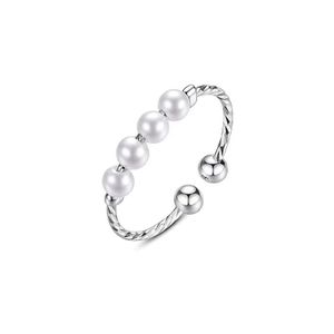 INF Verstellbarer Anti-Stress-Ring mit drehbaren Perlen Silber S