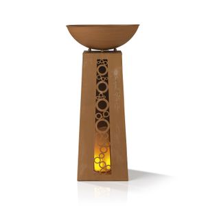 Dekosäule Garten Edelrost Pflanzschale Schale Metall LED Flammen Optik 69 cm