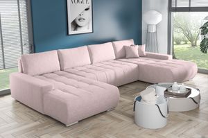 Ecksofa mit Schlaffunktion aus Velourstoff KLARA U-Form, Sofa , Couch, Wohnzimmer, Bettkasten (Stoff: aston 19 - rosa)