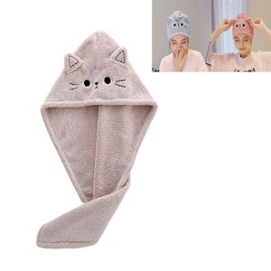 Turban Handtuch, Frauen Mikrofaser Katze Ohr Handtuch mit Knopfdesign Superabsorbierender Schnell Trocknender Haarturban(Braun)