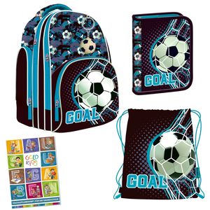 Školní taška pro kluky - školní batoh pro děti s penálem - taška na boty a sešit s domácími úkoly - motiv fotbalové branky