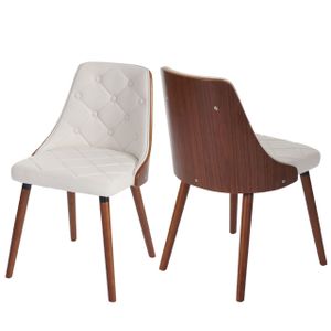 sada 2 jedálenských stoličiek HWC-A75, stolička pre návštevníkov kuchynská stolička, vzhľad orechového ohýbaného dreva ~ Imitácia kože biela