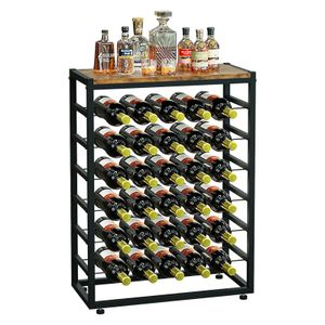 Iropro Weinregal für 30 Flaschen, Flaschenregal mit 6 Etagen, Vintage Weinständer Metall für Keller, bar und lagerraum, Flaschenhalter mit Tischplatte 59 x 30 x 88 cm