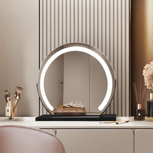 MCURO Schminkspiegel Arbeitsplatte Make-up, Kosmetikspiegel mit 3 Lichtfarben LED, Touchschalter, Helligkeit einstellbar, Schminktisch Beleuchtung Make-up-Spiegel 360° drehbarer, 50cm schwarz