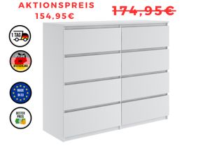 Kommode mit 8 Schubladen 120cm Sideboard Wohnzimmer Schlafzimmer Möbel Highboard Mehrzweckschrank Schrank | Matt Weiß