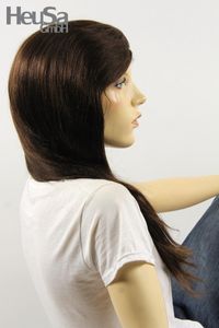 Braune Perücke Echthaar lang Frauenperücke echtes Haar 63 cm handgeknüpft