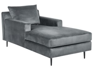 Chaiselongue Grau Samtstoff mit Armlehnen und Kissen Modernes Design Minimalistischer Stil Relaxliege für Wohnzimmer Schlafzimmer
