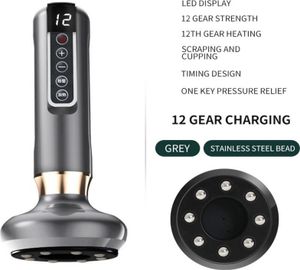 FORSMANO Elektrisches Schröpfgerät, Massagegerät, Schröpfmassagegerät mit Gua Sha, Wärmefunktion, 12 Saugstufen, Infrarot & Mikrostromtherapie, Grau