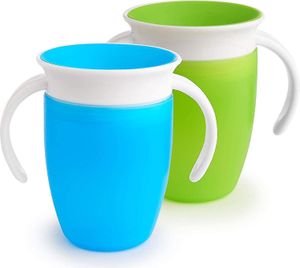Munchkin Miracle 360 Cups für Kleinkinder, Schnabeltassen, auslaufsichere Kleinkinderbecher mit von Zahnärzten empfohlenem Design ohne Ausguss, BPA-freie Kinderbecher, leicht zu reinigen, 200 ml, 6 Monate (Sky, 2 Stück)