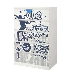 MyMaxxi  Klebefolie Möbel passend für IKEA Malm Kommode 6 Schubladen hoch  Motiv Skate Skateboard   Möbelfolie selbstklebend  Dekofolie Tattoo Aufkleber Folie für Wohnzimmer und Kinderzimmer