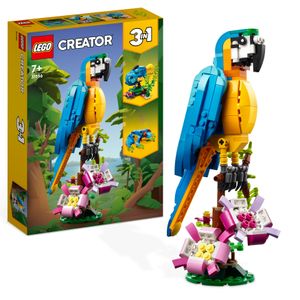 LEGO 31136 Creator 3in1 Exotischer Papagei, Frosch und Fisch Dschungel-Tier-Figuren Bauspielzeug, kreatives Spielzeug für Kinder ab 7 Jahren