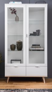 Vitrine "Lundby" weiß mit Eiche Sonoma 100 x 186 cm, Schrank in skandinavischem Design