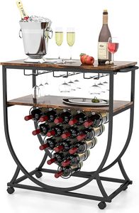 GOPLUS Weinregal mit Glashalter, Flaschenregal für 15 Flaschen, Barwagen Vingtage mit Ablagen für Küche & Bar, 83 x 40 x 83 cm