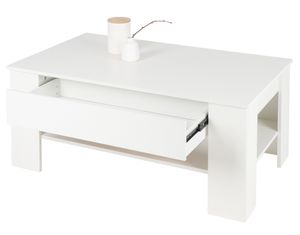 ML-Design Couchtisch mit Schublade und Ablage, 110x65x48 cm, Weiß, viel Stauraum, Sofatisch Wohnzimmertisch Beistelltisch Wohnzimmerzisch Kaffeetisch