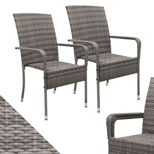 Juskys Polyrattan Gartenstühle Yoro 2er Set - mit Armlehnen & Rückenlehne - 2 Stühle stapelbar - Rattan Stuhl Garten - Stapelstuhl Grau-meliert