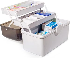 Theo&Cleo Medikamenten Aufbewahrung, Medizinbox, Hausapotheke Box, Apothekenbox, Medizinkoffer Groß (Weiß-39cm)