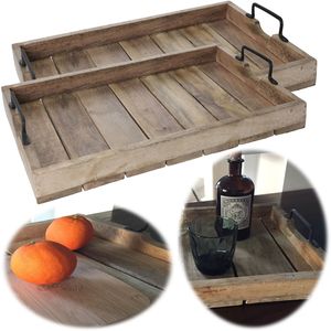 LS-LebenStil 2x Mango Serviertablett 38x25cm Set Holz-Tablett Deko Griff-Tablett