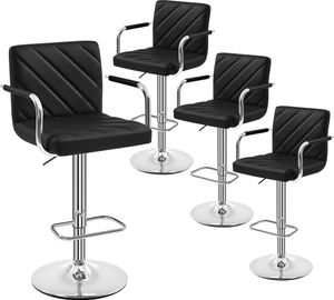 Yaheetech 4er Set Barhocker Drehstuhl höhenverstellbar, Kunstleder, gepolstert, mit Fußstütze, Schwarz